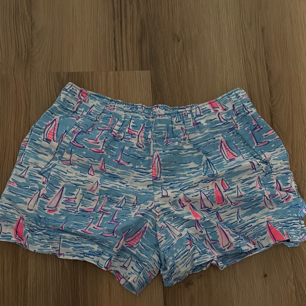 Lilly Pulitzer Blue, White & Pink Sailboat Print Athletic Shorts